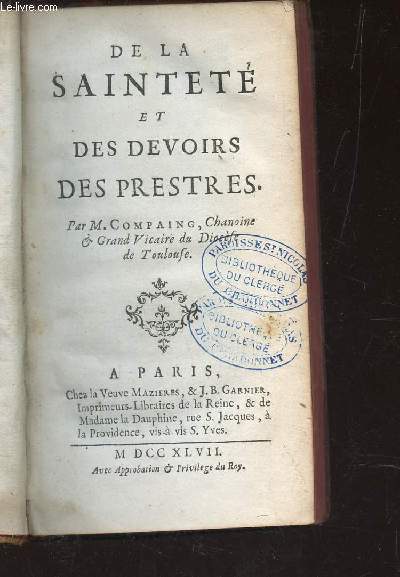 DE LA SAINTETE ET DES DEVOIRS DES PRESTRES -