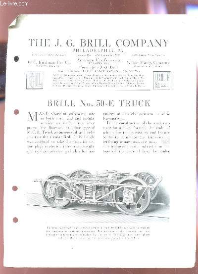 THE J.G. BRILL COMAGNY - BULLETIN N221 / BRILL N50-E TRUCK.