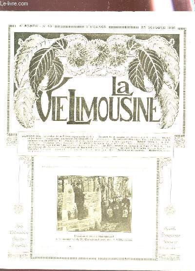 LA VIE LIMOUSINE - 4e ANNEE - N43 - 25 oct 1928 / Les plantes mdicinales en limousin - Au pays des fes - Salut a l'arbre - Les gaits de la poste -etc...