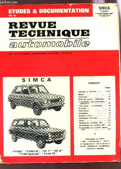 ETUDES & DOCUMENTATION de la REVUE TECHNIQUE AUTOMOBILE / SIMCA 