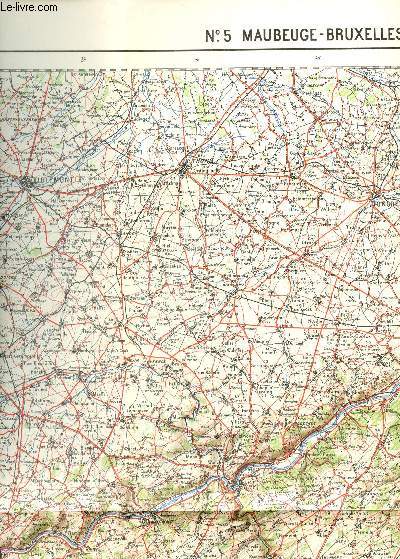 1 CARTE COULEURS DEPLIANTE N5 - MAUBEUGE - BRUXELLES - DE DIMENSION 65 Cm X 55 Cm - Carte de France et des frontires  1/200 000 (type 1912).