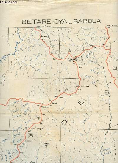 1 CARTE DEPLIANTE EN COULEUR DE BETARE-OYA-BABOUA - N'GAOUNDERE (CROQUIS PROVISOIRE - S.G. A.E.F. CAMEROUN) - NB 33 IX - / DE DIMENSION 60 Cm X 70 Cm - Echelle 1/120000e.