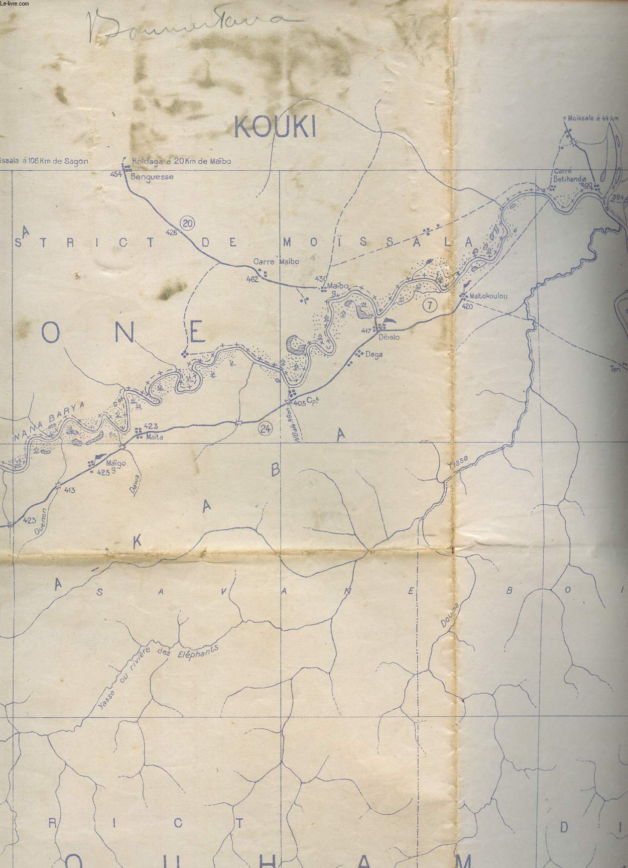1 CARTE DEPLIANTE EN monochrome DE KOUKI (CROQUIS PROVISOIRE - S.G. A.E.F. CAMEROUN) - NB 33 XXIV - OUBANGUI-CHARI/ DE DIMENSION 60 Cm X 70 Cm - Echelle 1/120000e.