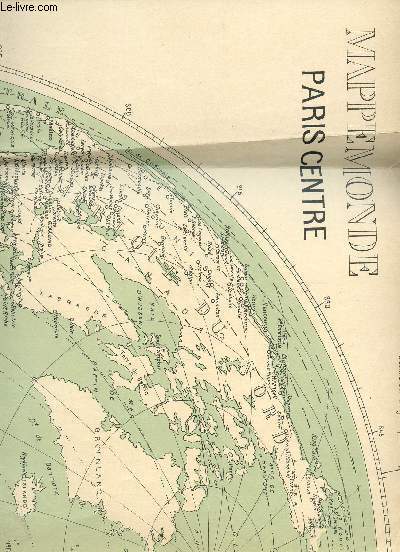 1 CARTE COULEUR DEPLIANTE - MAPPEMONDE - PARIS CENTRE / CARTE DU MONDE EN DEUX HEMISPHERES - RECTO VERSO - etablie avec Paris comme centre de la projection / DIMENSION 75 Cm X 60 Cm ENVIRON.