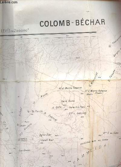 1 CARTE DEPLIANTE EN NOIR ET BLANC DE COLOMB-BECHAR - CARTE DU SAHARA - FEUILLE NH-30-XXII DE DIMENSION 60 Cm X 85 Cm ENVIRON / REPRODUCTION DES INUTES DE LEVEE AU 200.000e - TIRAGE DE MAI 1946.