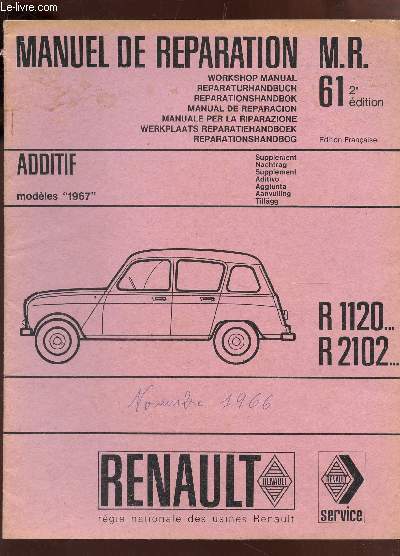 MANUEL DE REPARATION M.R. 61 / ADDITIF Modles 