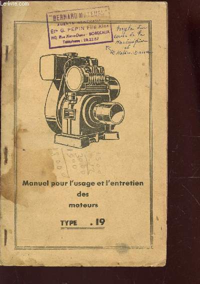 MANUEL POUR L'USAGE ET L'ENTRETIEN DES MOTEURS - TYPE 19.
