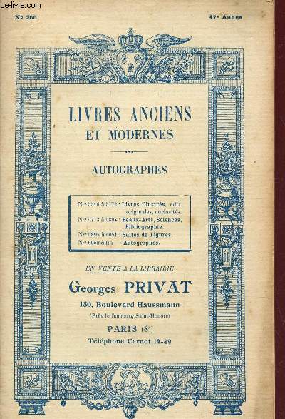 CATALOGUE N266 - 47e anne : LIVRES ANCIENS ET MODERNES - AUTOGRAPHES (N5516  FIN).