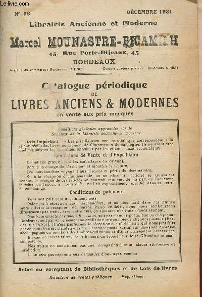 CATALOGUE PERIODIQUE DE LIVRES ANCIENS & MODERNES en vente aux prix marques / N96 - DECEMBRE 1931.