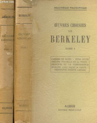 OEUVRES DE BERKELEY / 2 volumes : T. I. : Cahiers de note - Essai d'un théori... - Photo 1 sur 1