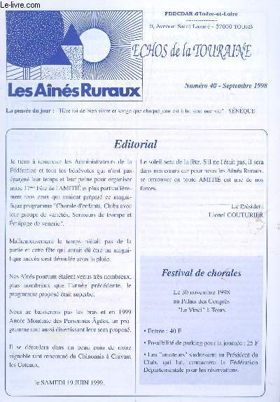 ECHOS DE LA TOURAINE - LES AINES RURAUX / N40 - SEPTEMBRE 1998.