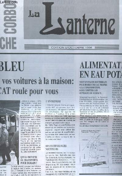 LA LANTERNE - EDITION D'OCTOBRE 1996 / FIL BLEU : LAISSEZ VOS VOITURES A LA MAISON: LE SITCAT ROULE POUR VOUS / ALIMENTATION EN EAU POTABLE / CLUB DE LA LANTERNE : on mobilise pour 1997 etc...