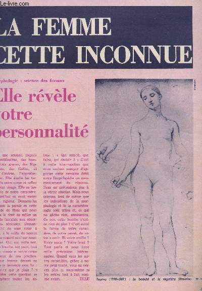 LA FEMME CETTE INCONNUE / SUPPLEMENT N5 / MORPHOLOGIE : SCIENCE DES FORMES - ELLE REVELE VOTRE PERSONNALITE .