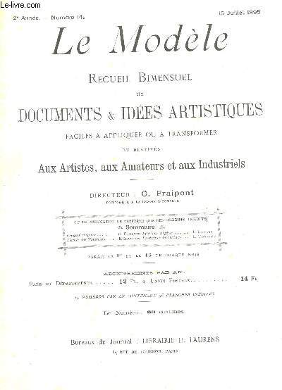 LE MODELE - 2e ANNEE - N14 - 15 juillet 1895 / Croquis vosgiens - L'ecole des Tambours - Intrieur d'glise - Fantaisies dcoratives / COMPLET.