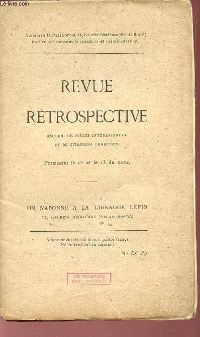 REVUE RETROSPECTIVE - N28 et 29/ Pices relatives  Victor Hugo / Un protg de Bachaumont : correspondances (Dbut).