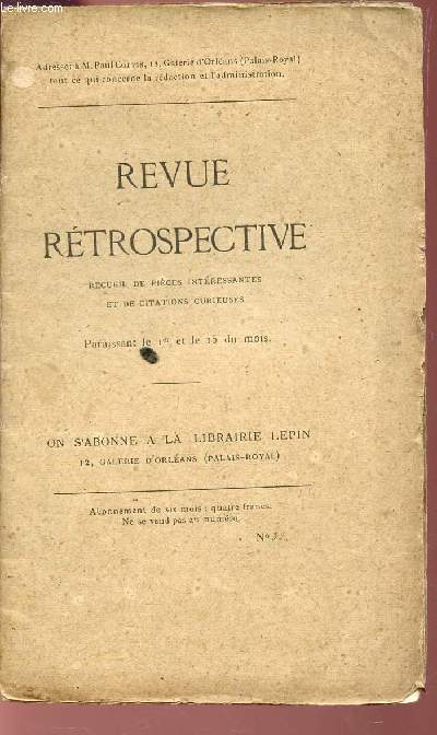 REVUE RETROSPECTIVE - N32 / Facties historiques : Requte des femmes pour leur admission aux Etats-Gnraux (1789) - Les femmes de la 1ere Rpublique - quelques documents sur l'expdition d'Egypte (1798-1801).