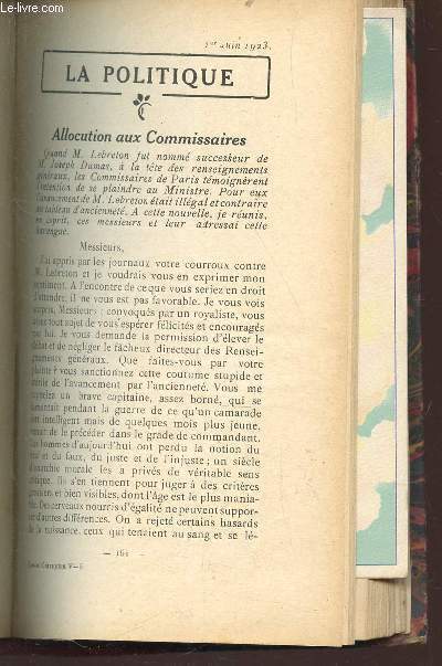 ESSAIS CRITIQUES - V - 6 : ALLOCUTION AUX COMMISSAIRES / PLUTARQUE A MENTI / HUON DE BORDEAUX / 6 PERSONNAGES EN QUETE D'AUTEUR / CONCERTS STRARAM - CONCERTS KOUSSEVITZKY - LA JEUNE MUSIQUE FRANCAISE / M. BOURGET ET LE THEATRE  / REVUE DES REVUES.