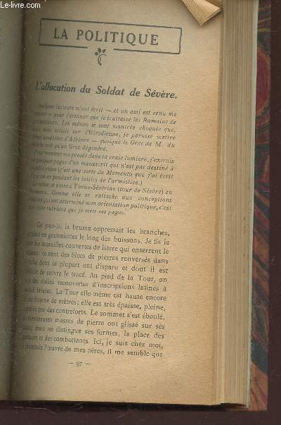 ESSAIS CRITIQUES / L'ALLOCUTION DU SOLDAT DE SEVERESAADA LA MAROCAINE - L'almanach Provencal / La chasse a l'homme / Concerts Colonne / CRITIQUES DES CRITIQUES / LA REVUE DES REVUES.