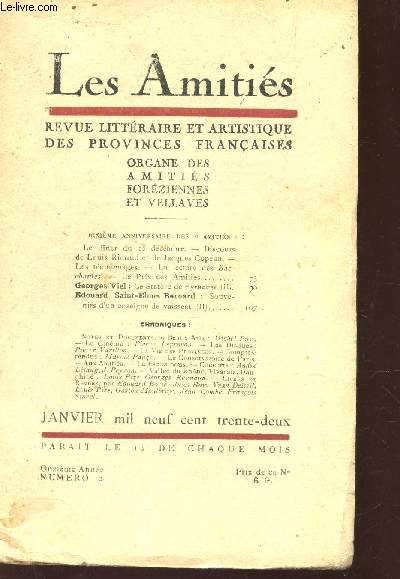 LES AMITIES - N2 - Janv 1932 / 10e anniversaire des 