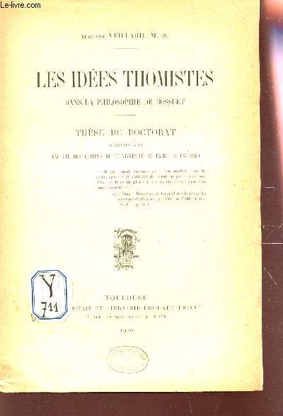 LES IDEES THOMISTES dans la philosophie de Bossuet - THESE DE DOCTORAT.