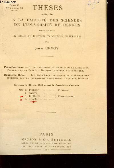 THESES : ETUDE ANATOMO-FONCTIONNELLE DE LA PATTE ET DE L'ANTENNE DE LA BLATTE 