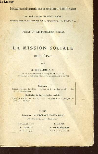 LA MISSION SOCIALE DE L'ETAT, Tome I de 