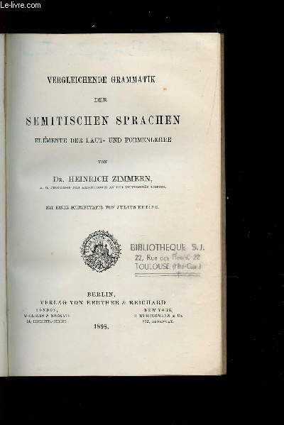 VERGLEICHENDE GRAMMATIK DER SEMITISCHEN SPRACHEN - Element der Laut-Und formenlehre