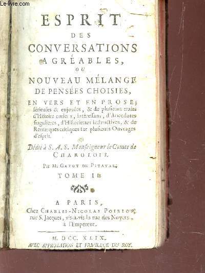 ESPRIT DES CONVERSATIONS AGREABLES OU NOUVEAU MELANGE DE PENSEES CHOISIES - EN VERS ET EN PROSE -