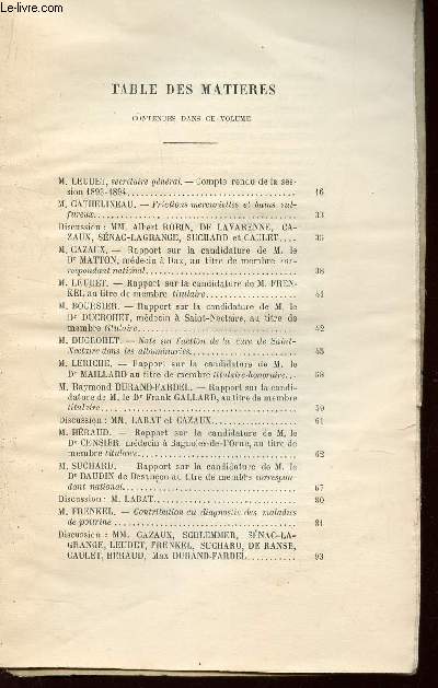 ANNALES DE LA SOCIETE D'HYDROLOGIE MEDICALE DE PARIS - COMPTE-RENDUS DES SEANCES - TOME 40 - ETUDE DE LA BOURBOULE - VALEURS PRONOSTIQUE DU BACILLE DE KOCH - DE L4INTERVENTION DE PHYSIOLOGISME DANS LES MALADIES CARDIO-VASCULAIRES - SCLEROSE LINGUALE etc..