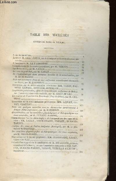 ANNALES DE LA SOCIETE D'HYDROLOGIE MEDICALE DE PARIS - TOME 19 / LA cure de petit lait / Noter sur une source d'eau de mer sulfureuse / Phthisie pulmonaire - effets de l'eau de Mahourat / Action de l'eau minerale / Chore traite par les eaux de Caut. etc