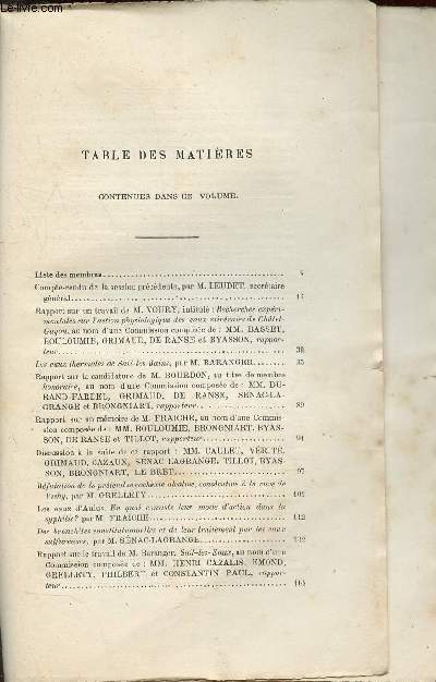 ANNALES DE LA SOCIETE D'HYDROLOGIE MEDICALE DE PARIS - TOME 26/ Eaux thermales de ail les Bains / Des bronchites constitutionnelles / Substitution irrationnelle de la douche au bain a vichy / Dur la Balnation thermale etc....