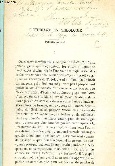 L'ETUDIANT EN THEOLOGIE - Extrait de 