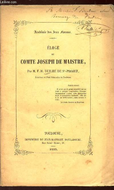 ELOGE DU COMTE JOSEPH DE MAISTRE