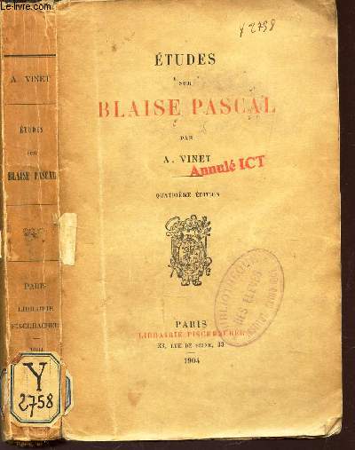 ETUDES SUR BLAISE PASCAL / 4e EDITION.