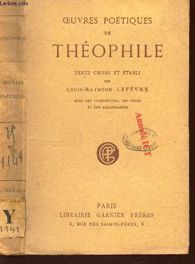 OEUVRES POETIQUES DE THEOPHILE - TEXTE CHOISI ET ETABLI