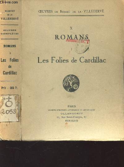 LES FOLIES DE CARDILLAC - TOME I / (VOLUME X - ROMANS) DE LA COLLECTION 