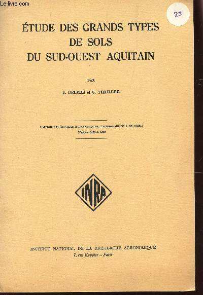 ETUSDES DES GRANDS TYPES DE SOLS DU SUD OUEST AQUITAIN.