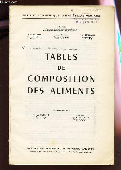 TABLESZ DE COMPOSITION DES ALIMENTS /