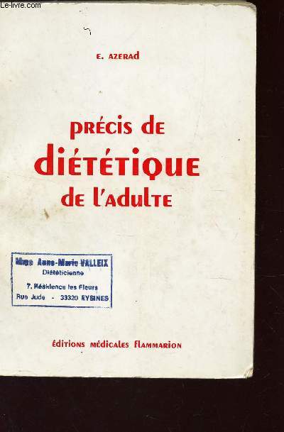 PRECIS DE DIETETIQUE DE L'ADULTE