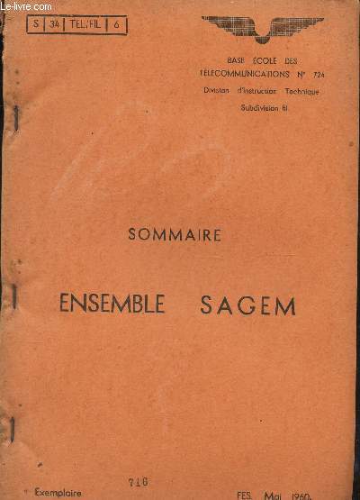 SOMMAIRE : ENSEMBLE SAGEM / S 34 TEL/FIL 6.