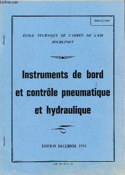 INSTRUMENTS DE BORD ET CONTROLE PNEUMATIQUE ET HYDRAULIQUE