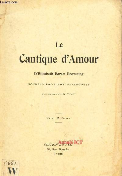 LA CANTIQUE D'AMOUR - SONNETS FRON THE PORTUGUESE. - BARRET BROWNING ELISABET... - Bild 1 von 1