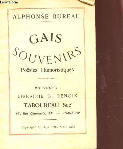 GAIS SOUVENIRS - POESIES HUMORISTIQUES