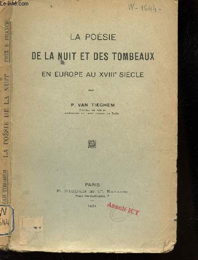 LA POESIE DE LA NUIT ET DES TOMBEAUXEN EUROPE AU XVIIIe SIECLE