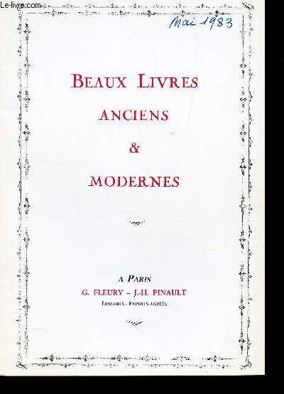CATALOGUE DE BEAUX LIVRES ANCIENS & MODERNES.