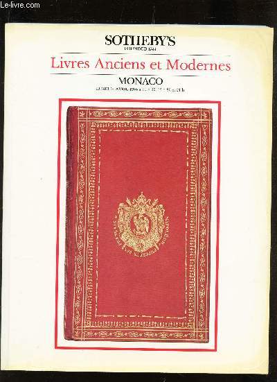 CATALOGUE DE VENTE AUX ENCHERES - LIVRES ANCIENS ET MODERNES - MONACO LE 14 AVRIL 1986