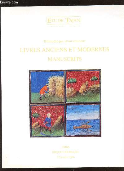 CATALOGUE DE VENTE AUX ENCHERES - Bibliotheque d'un amateur - LIVRES ANCIENS ET MODERNES MANUSCRITS - A DROUOT LE 22 JANVIER 1996