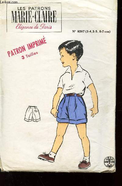 LES PATRONS MARIE CLAIRE - ELEGANCE DE PARIS - N9287 - CULOTTE A REVERS - (2-4 , 3-5, 5-7 ans) - PATRON IMPRIME - 3 tailles.