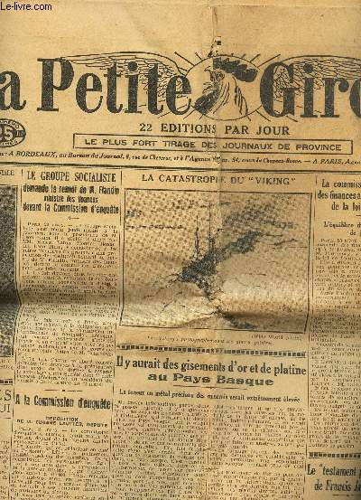 LA PETITE GIRONDE - N21.433 - 21 mars 1931 / La catastrophe du 