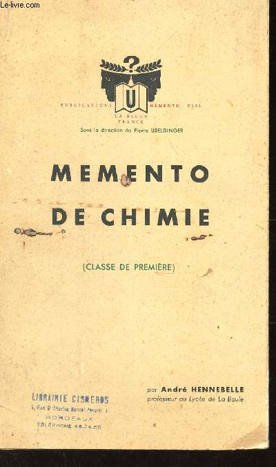 MEMENTO DE CHIMIE - (CLASSE DE PREMIERE) / PLANCHE DEPLIANTE